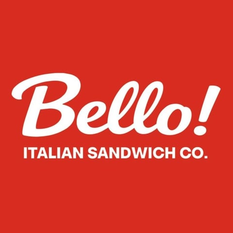 Bello Italian Sandwich Co. logo with white text on red background
